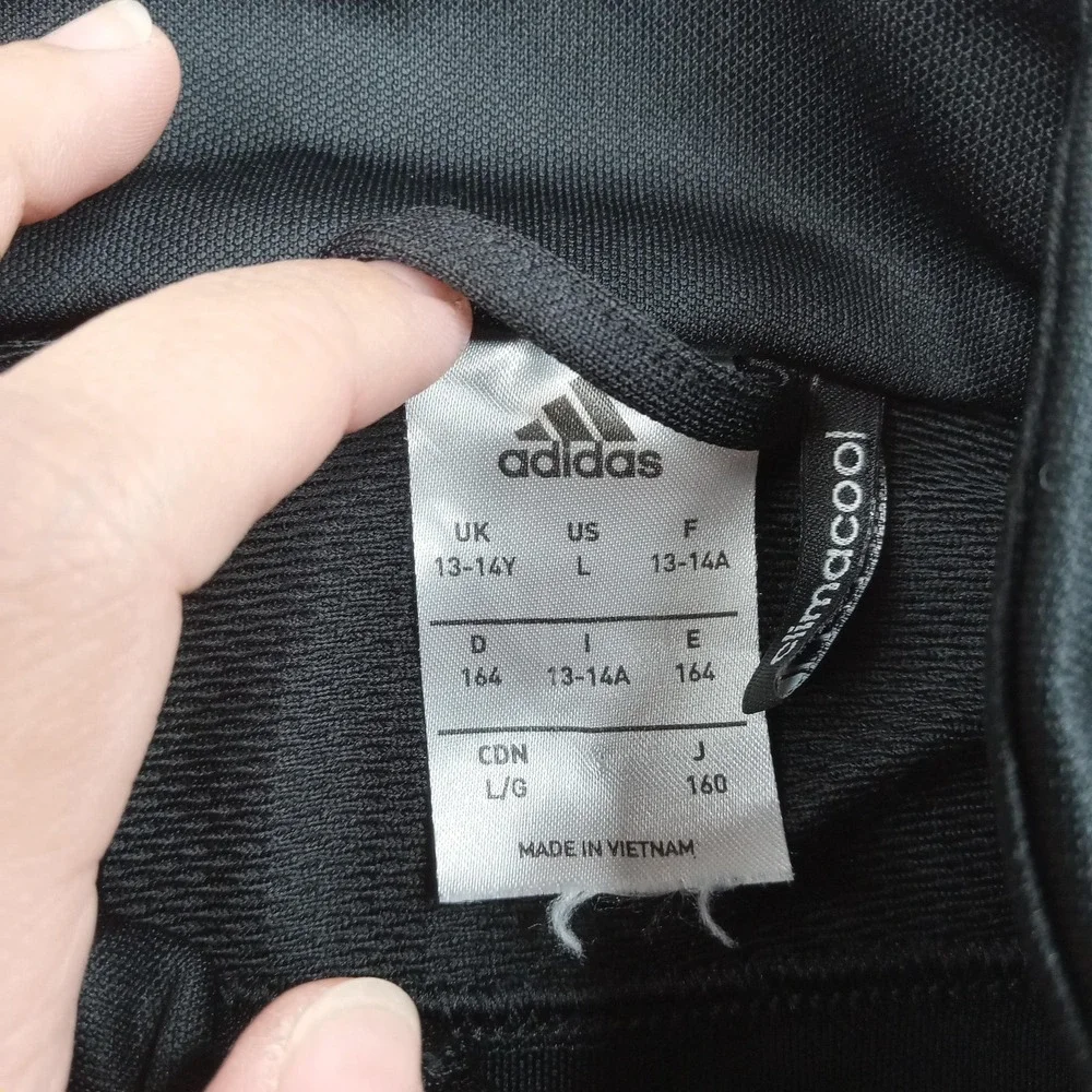 Adidas Track Jacket Youth 13-14 Years Black Climacool Full Zip 3 Stripe Athletic
